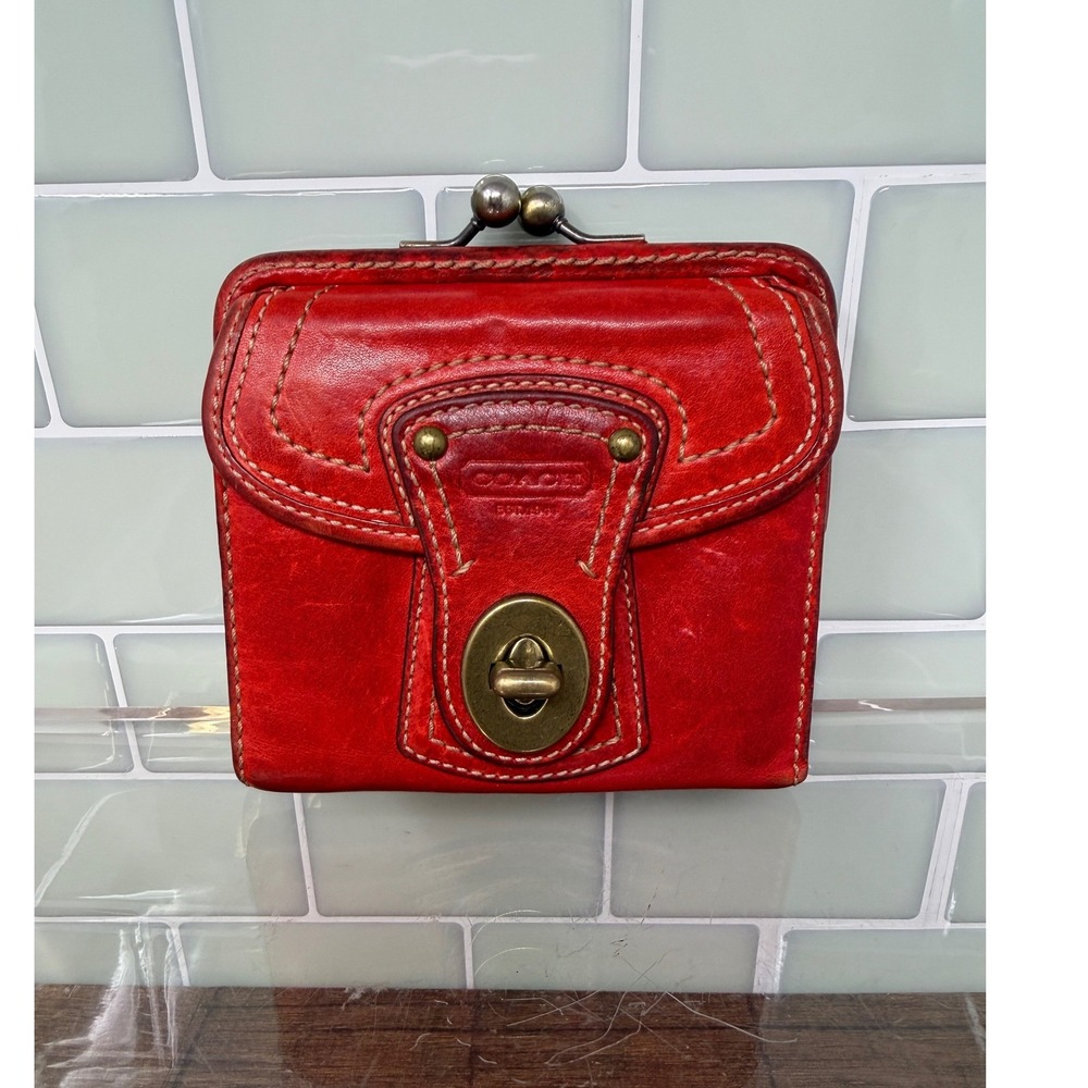 Vintage Coach Legacy 65th Anniversary Red Leather Turnlock Kisslock Wallet